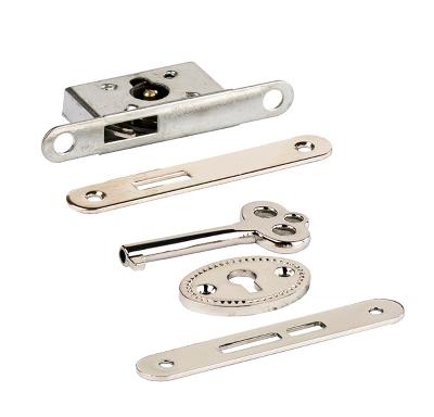 Box Lock, Steel, Nickel Plated, Incl. 1 key, 1 Escutcheon, 2