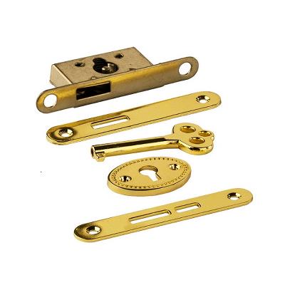 Box Lock, Steel, Brass Plated, Incl. 1 key, 1 Escutcheon, 2