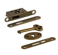 Box Lock, Steel, Bronze Plated, Incl. 1 key, 1 Escutcheon, 2