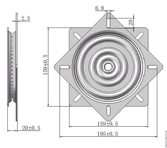 Swivel Plate 360DG-FB, 159x159mm, Black ZP, Load Cap. 220KG,