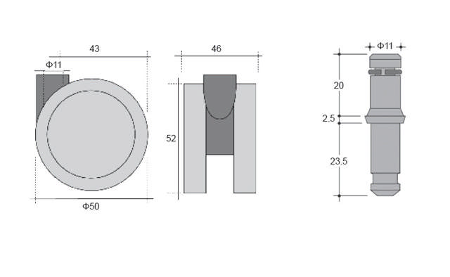 Office Chair Castor, ø50mm, Hard, ø11mm Pin, Black, No Hood,