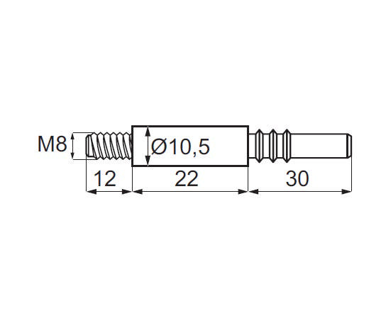 64mm Dowel Fuerte, ø 11mm x 52mm + M8 x 12mm, Steel BZP