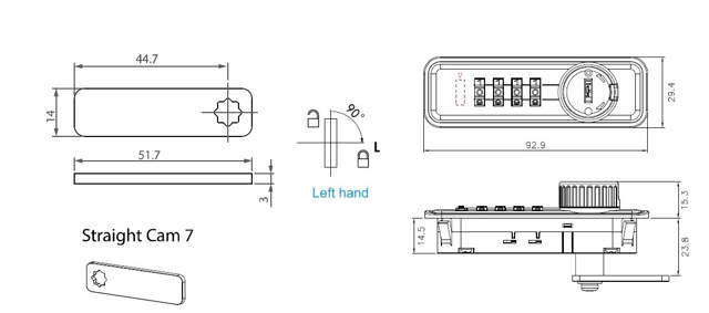 Combi. Cam Lock M3001,Private,LH,4-Digit,M+Code Finder, Over