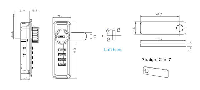 Combi. Cam Lock M3002,Public,LH,4-Digit,M+Code Finder, Over