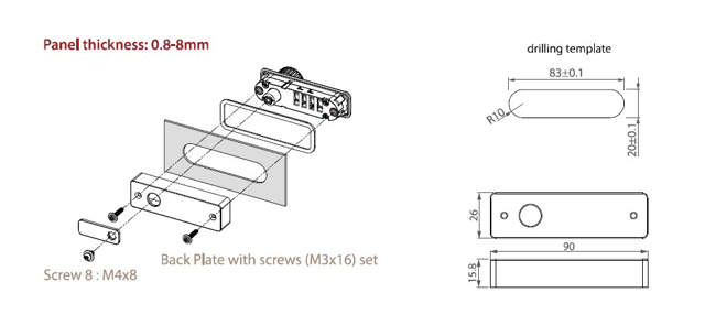 Back Plate, Black Plastic, F/Lock M3001/M3002, F/0,8-8mm Pa-