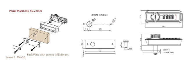 Surface Mount Handle/Housing, F/Lock M3001/M3002, Incl.: