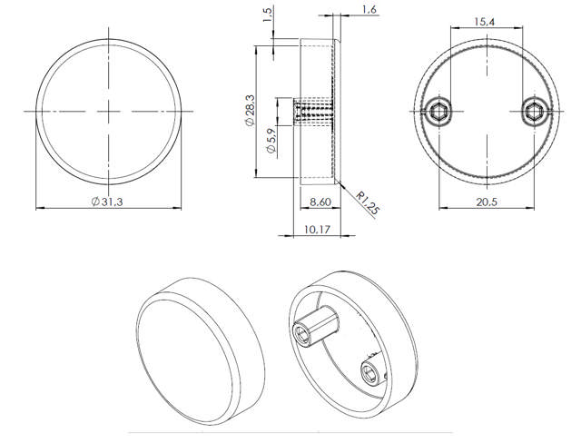 Cover Cap ø32x9mm F/Smart Hinge, Alu-Look, W/2 Screws
