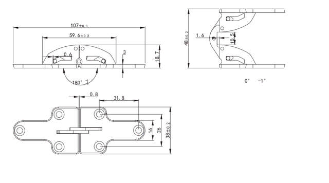 Table Flap Hinge Zamak, W/Steel Linkage YZP-CR6, F/20mm