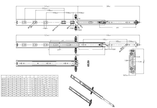 Anti Tilt Drawer Slide NJ4500, 450mm Full Extension,Zinc Pl.