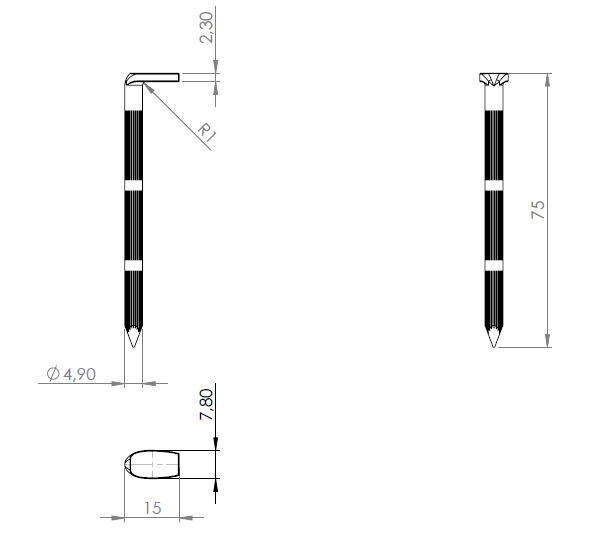 Shoulder Nail, ø4,9x75mm, Hardened Steel, BZP, Pointed