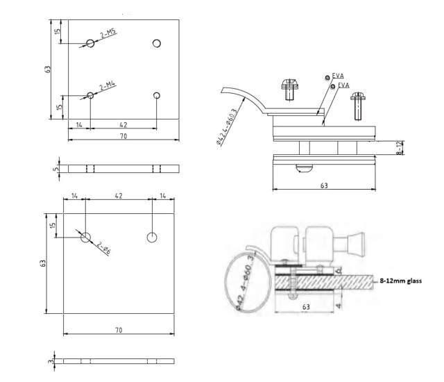 Baluster Latch Lock, W/Key, ø42,4mm Tube/Glass 8-12mm Glass,
