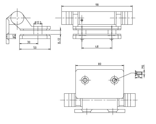 Baluster Spring Hinges, Wall/Glass, 8-12mm Glass, SS316 -