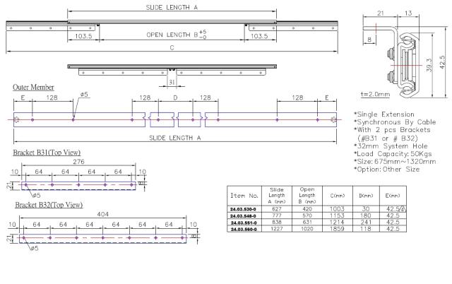 Synchron Slide B 627/420, Opening 420mm, Wing 276mm,