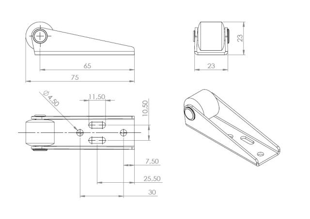 Table Slide Supporting Roller, Steel, BZP, Black PP Roller