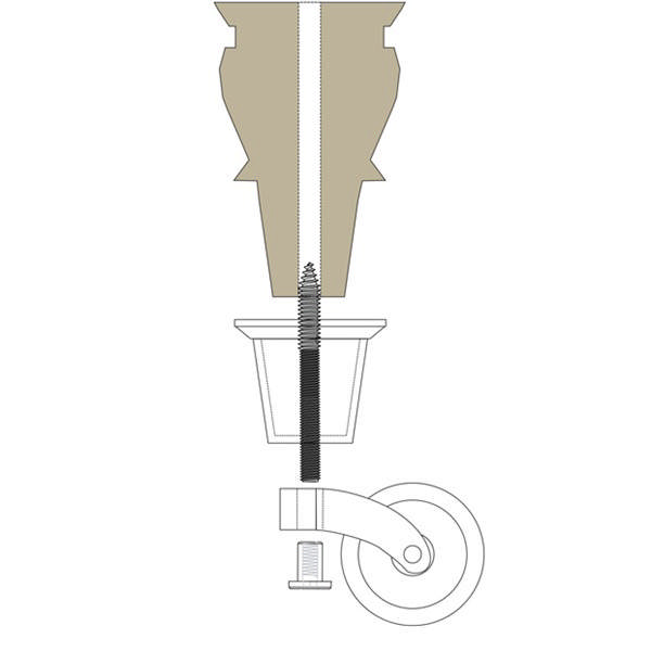 Brass Castor Brascella, ø32mm, Brass, Cup Top ø31.5mm,