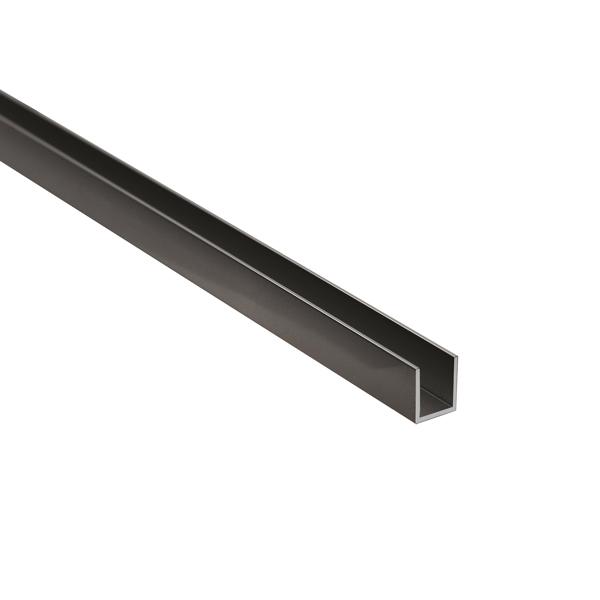 Alu. U-Channel, F/10mm Glass,Black Anod., 3,0 Mtr, 2,05x19x