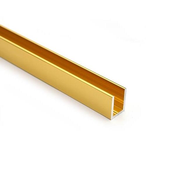 Alu. U-Channel, F/10mm Glass,Polished Brass, 3,0 Mtr, 2,05x