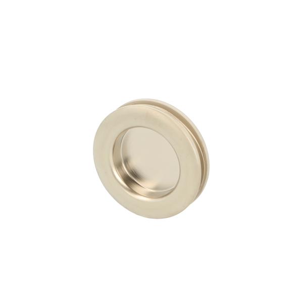 Glass Door Pull, Brass, ø43x9mm, Bore 35mm, Matt Nickel Pl.