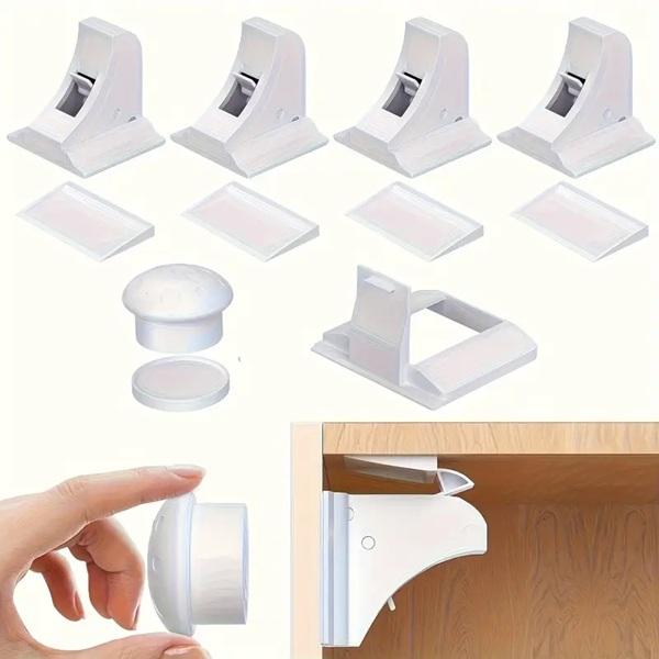 Magnet Lock, White, Set of 4 Locks, 1 key & 1 Installation