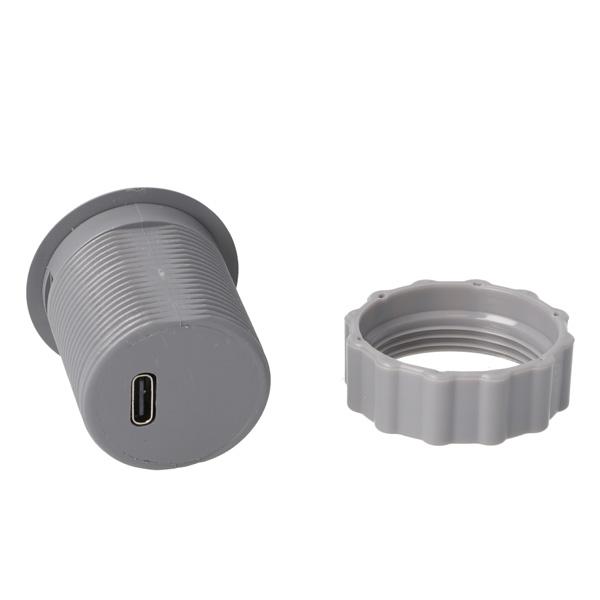 USB Charger (C+A), Round ø35mm, Grey ABS, W/Euro Plug &